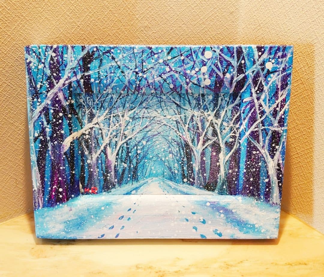 油絵 絵画【雪の道】