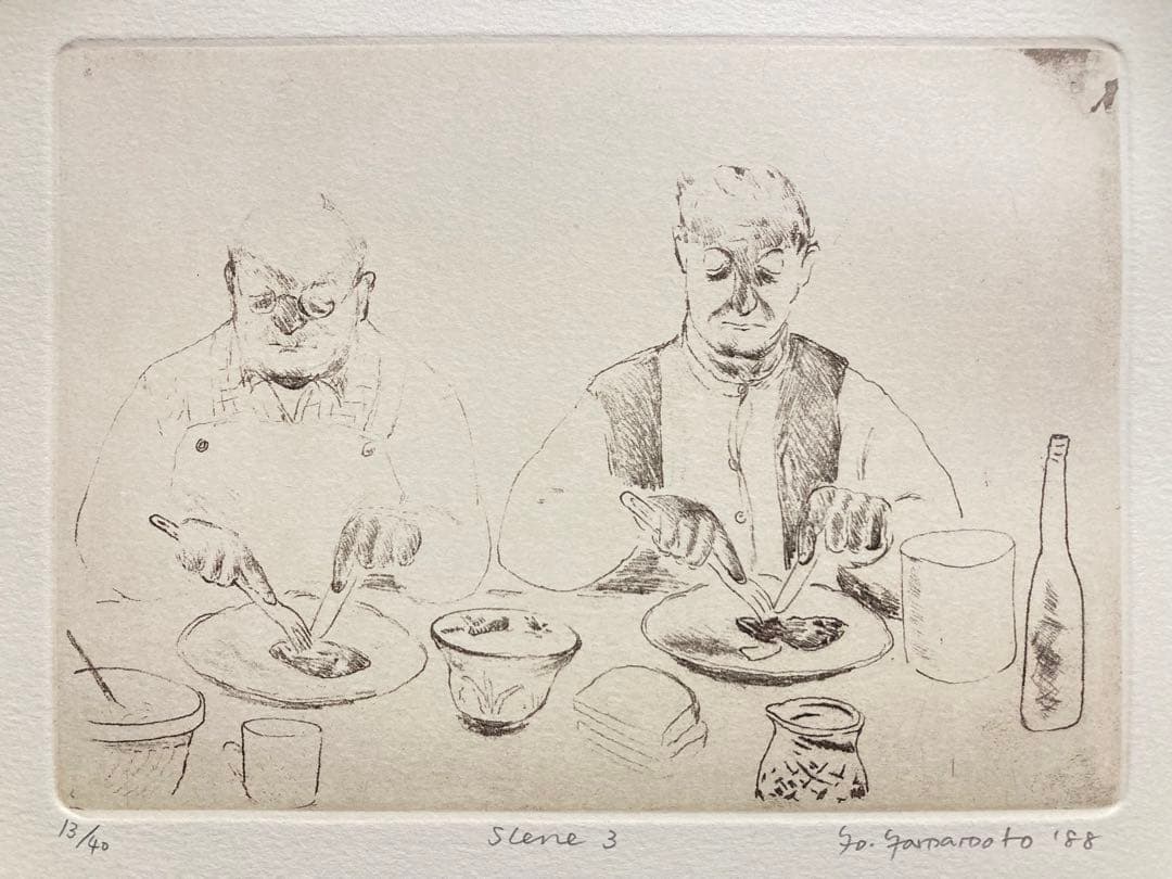 【真作】山本容子「scene3」1988年 エッチング 直筆サイン 銅版画 額装