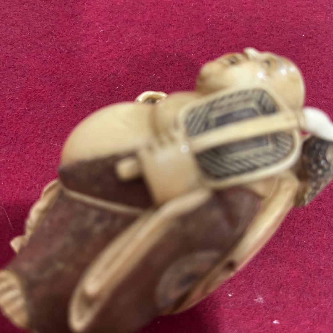 古物福の神の細い彫刻7.5センチ