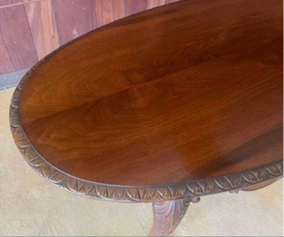 【匿名配送】猫足 楕円形★センターテーブル★彫 テーブル★アンティーク