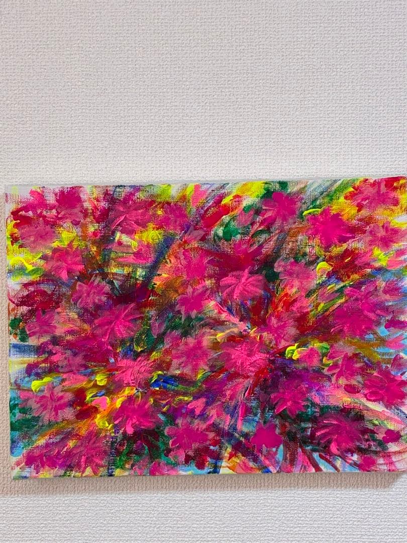 抽象アクリル画　インテリア　花柄