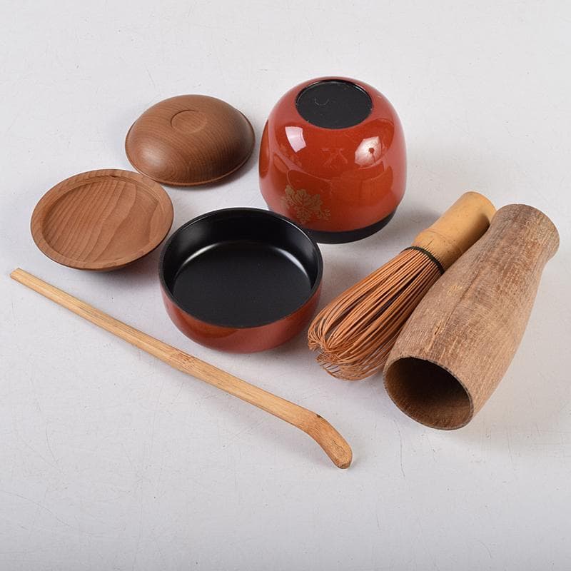 茶道具　利休茶箱　原平作　茶碗　朱塗　棗など　八点　一式　M　R9461