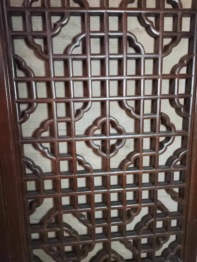 アンティーク 木製 格子 建具 2枚セット 幾何学模様 透かし彫り 時代家具