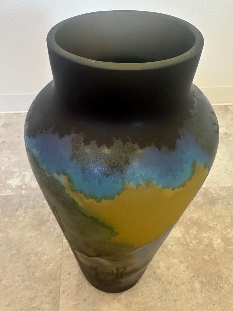 ルーマニア　チップガレ工房　TIP Galle 風景文花瓶　エミール　ガレ　箱入