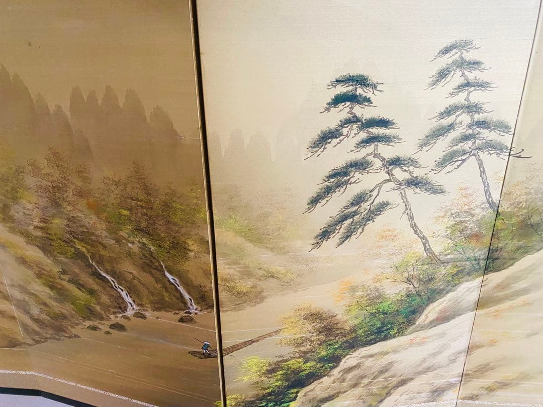 山水画 4つ折り屏風 160cm x 90cm