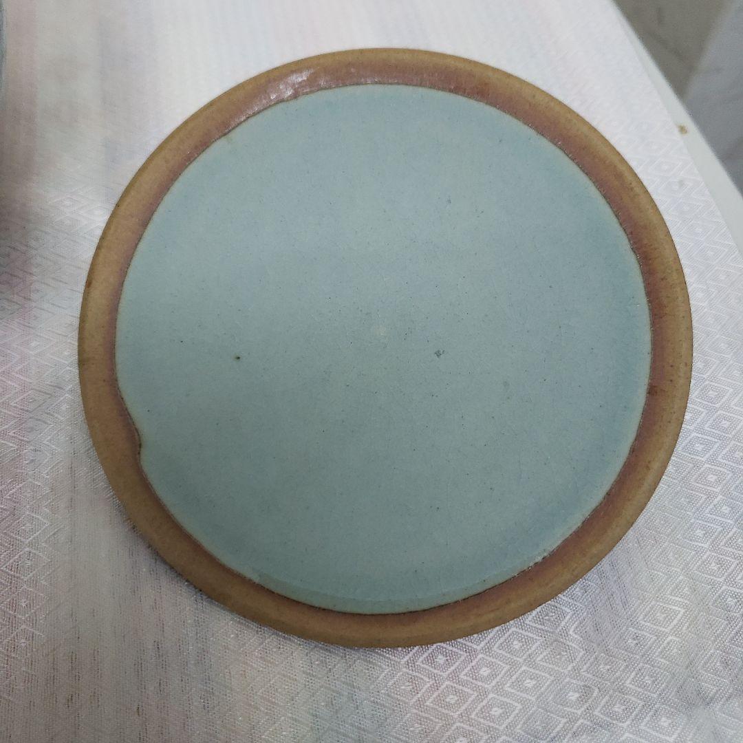 Ｂフライデー蔵出し特価青緑色 陶器 水差し 鶴模様高さ19cm直径15cm作家物