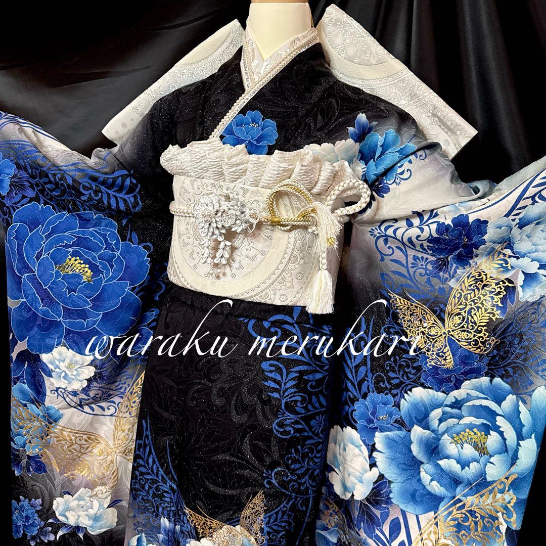 ♦︎御専用ページ♦︎大胆な牡丹と蝶々の紋様振袖♦︎成人式♦︎銀通し♦︎正絹逸品