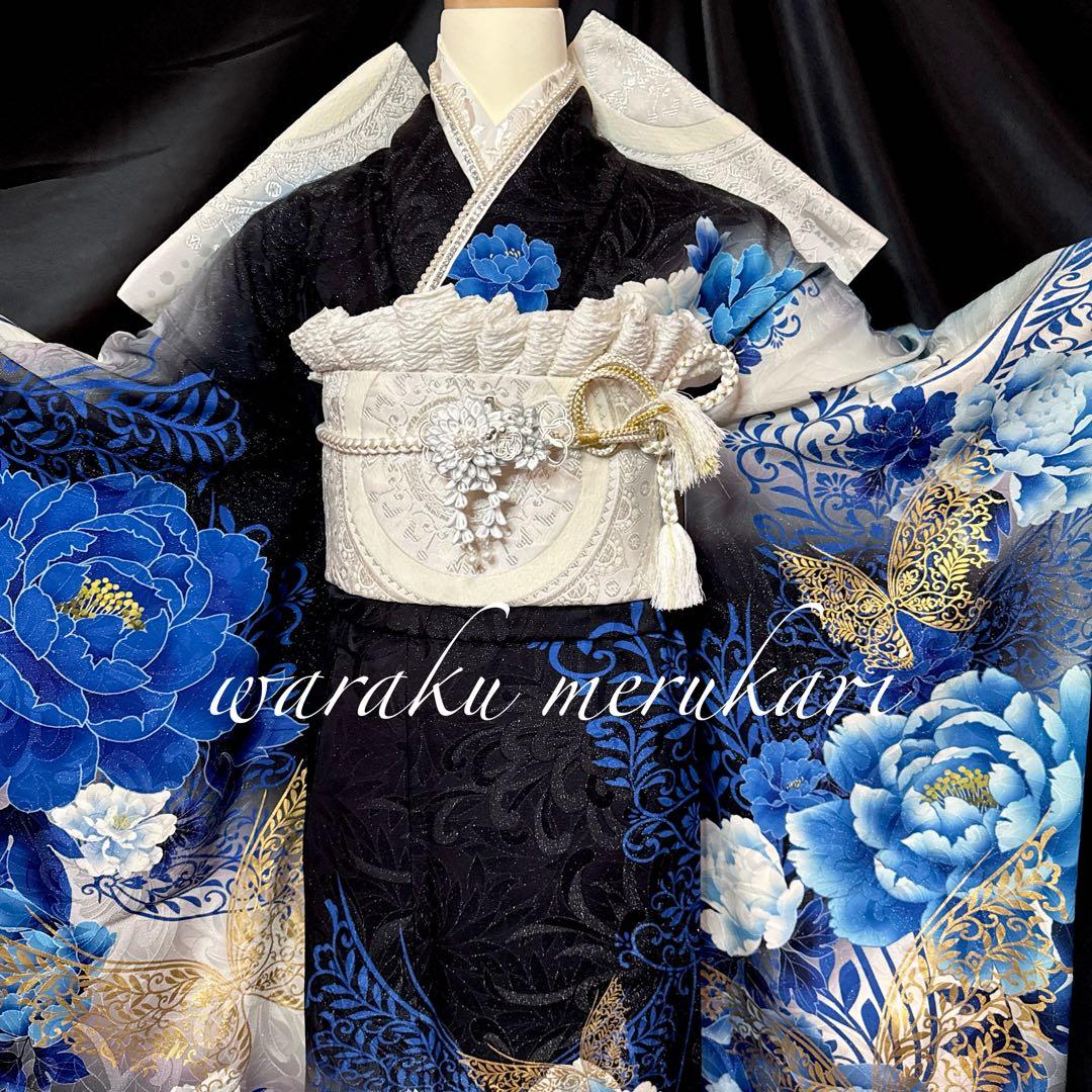 ♦︎御専用ページ♦︎大胆な牡丹と蝶々の紋様振袖♦︎成人式♦︎銀通し♦︎正絹逸品