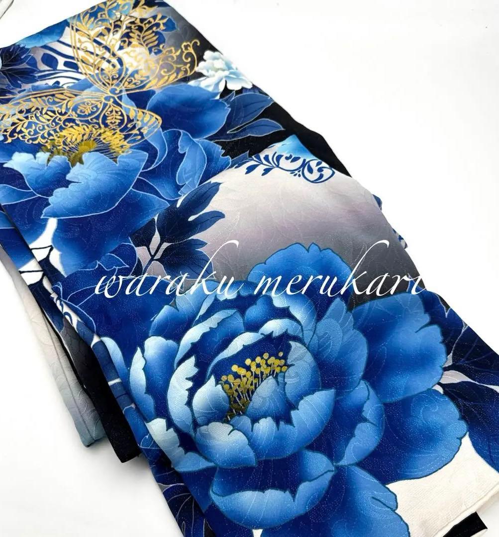 ♦︎御専用ページ♦︎大胆な牡丹と蝶々の紋様振袖♦︎成人式♦︎銀通し♦︎正絹逸品