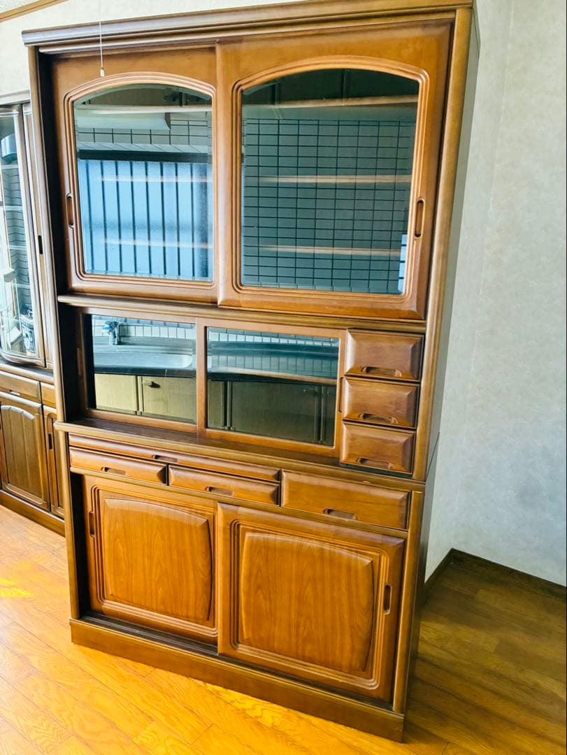 北九州発 カコークラフト工業 食器棚 アンティーク 上下 木製 引き出し 収納