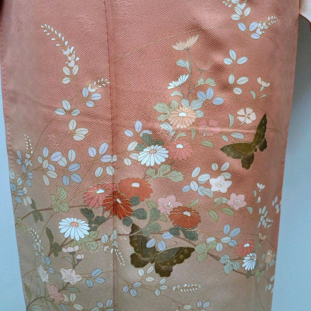 735　半額セール　正絹　鈴乃屋誂え　珊瑚色　訪問着　 4点フルセット