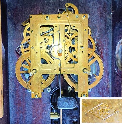 〈完動・美品〉明治時計　チンチャン打　宮型ゼンマイ振り子掛け時計　ボンボン時計