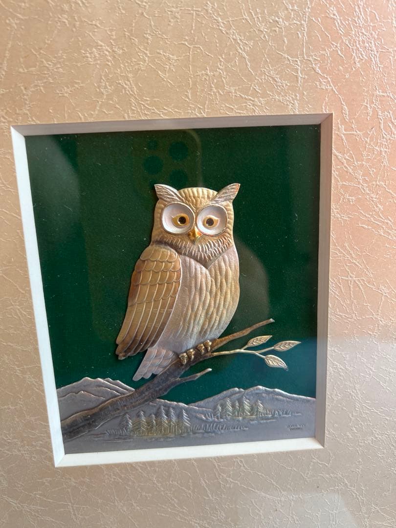 1070 純銀額 武比古作 梟 ふくろう