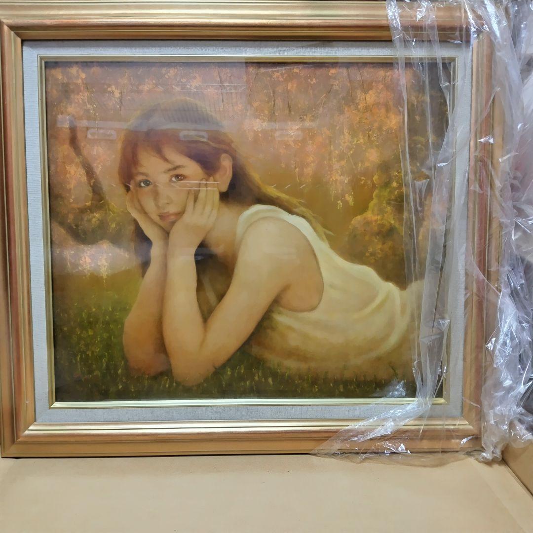 ［真作］Ｆ10号　油彩画　美人画　美少女画　リアリズム　天使　額付き