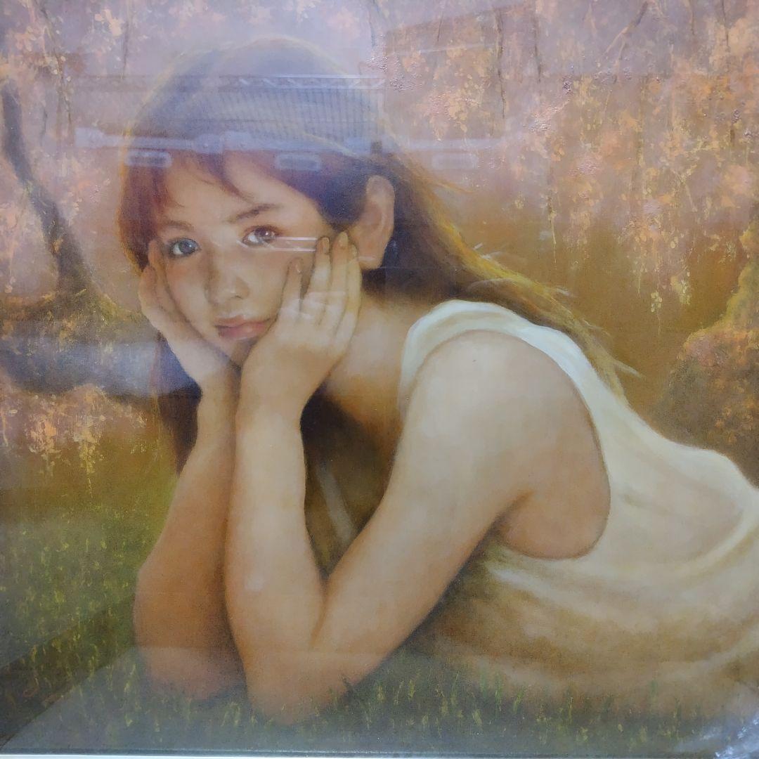 ［真作］Ｆ10号　油彩画　美人画　美少女画　リアリズム　天使　額付き