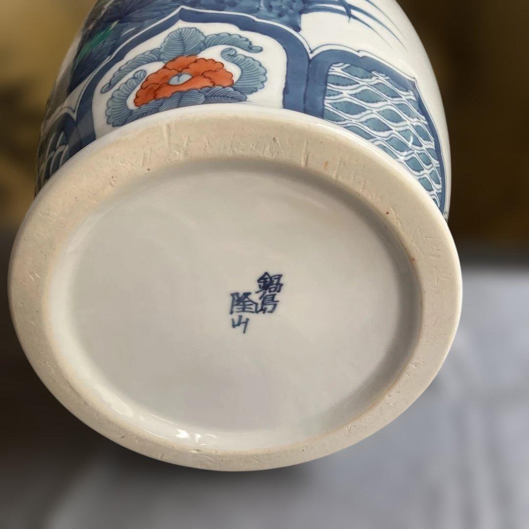 鍋島隆山作　色鍋島牡丹草花紋 高さ:33cm径22.5cm 径口15cm