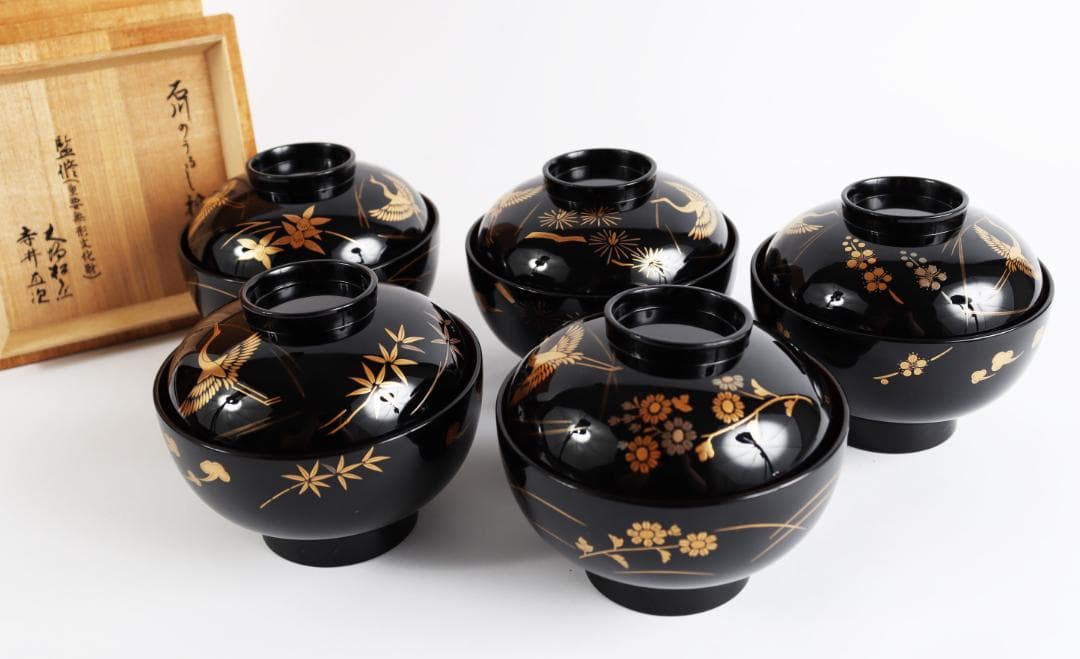 K*o様 輪島塗 蒔絵 吉祥文 吸物椀 人間国宝 大場松魚 寺井直次 監修 共箱