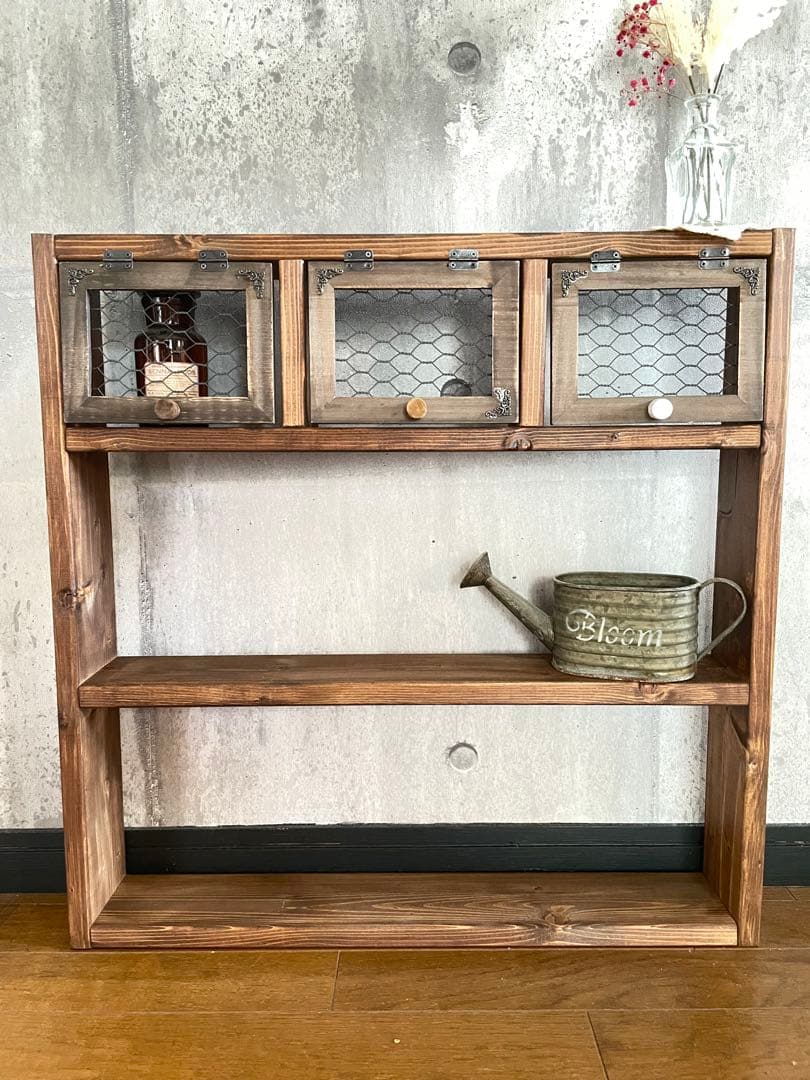 木製ラスタックシェルフ アンティーク調　収納棚　扉付き