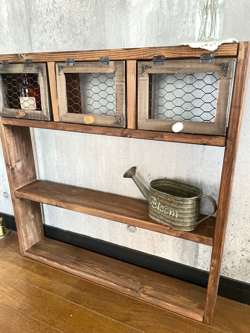 木製ラスタックシェルフ アンティーク調　収納棚　扉付き