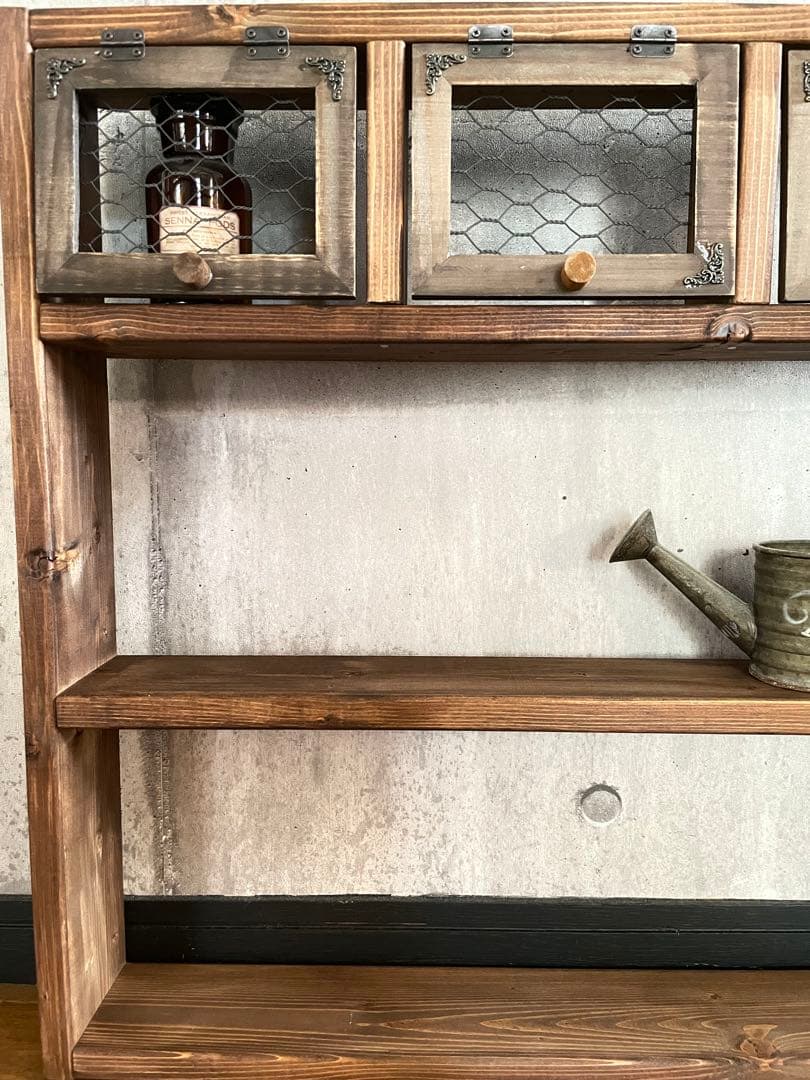 木製ラスタックシェルフ アンティーク調　収納棚　扉付き