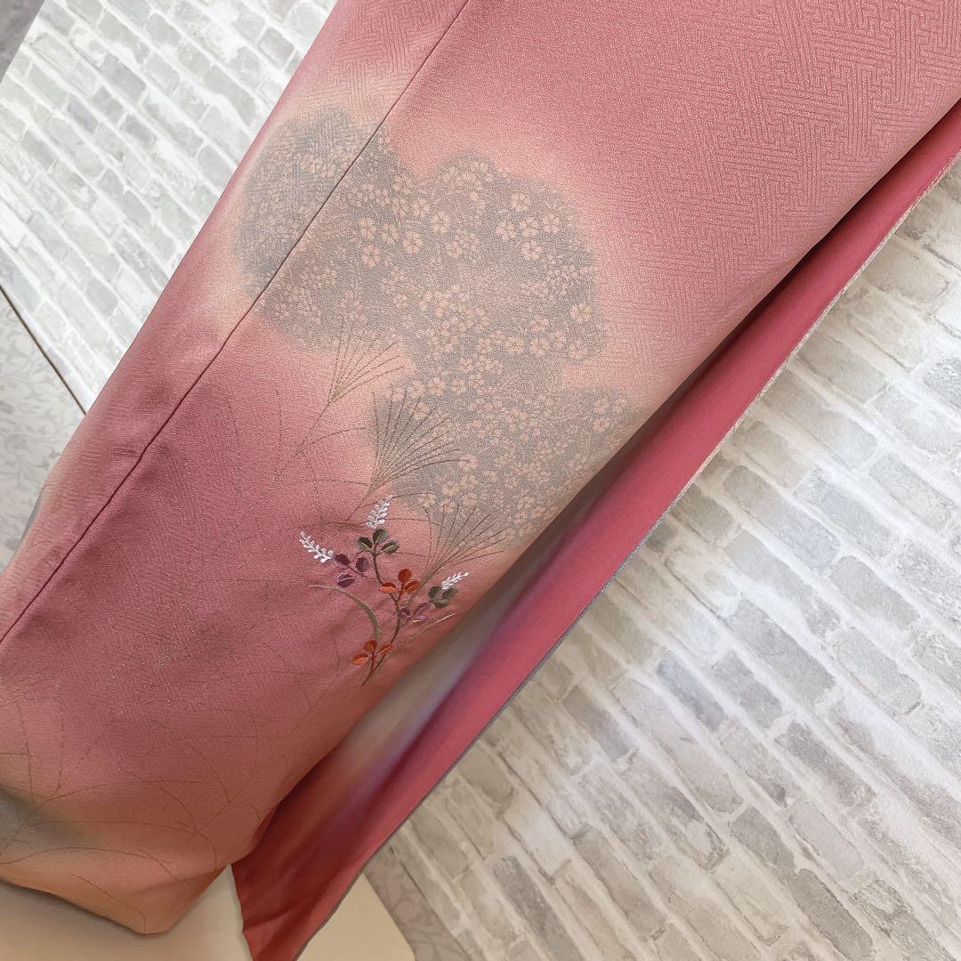 訪問着　フルセット　ツツジ　撫子　梅　萩　小花　手刺繍　可愛らしいお花　L1