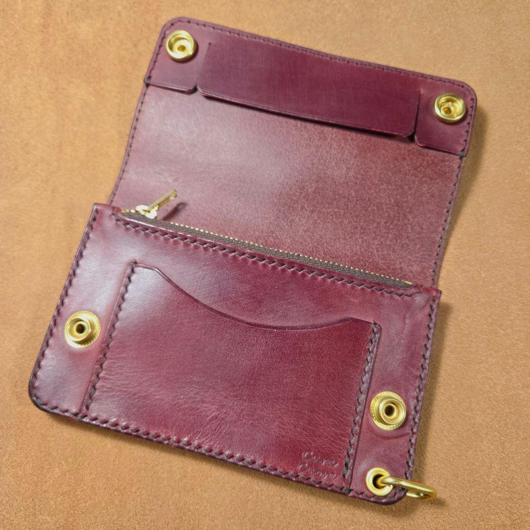 265 ミドル トラッカーウォレット イタリアンレザーTEXAS【ワインレッド