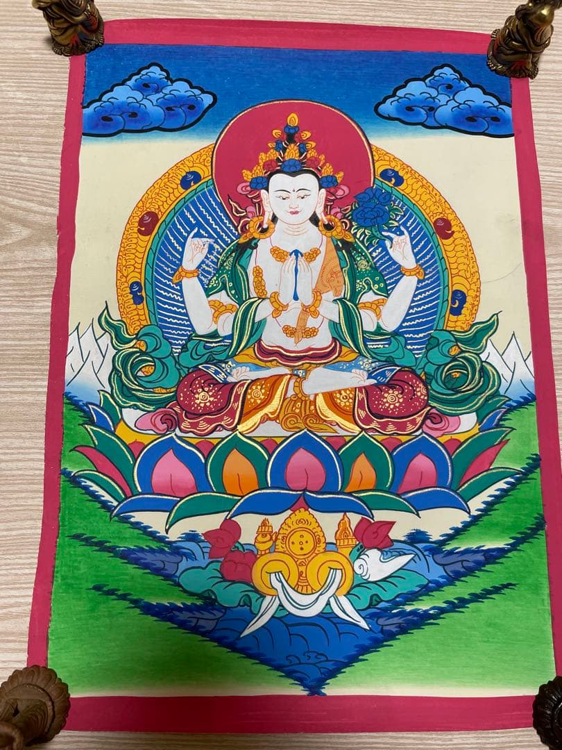 《 チベット密教　1点物 》 手描き　曼荼羅　チャングリシー　観音　仏教　密教