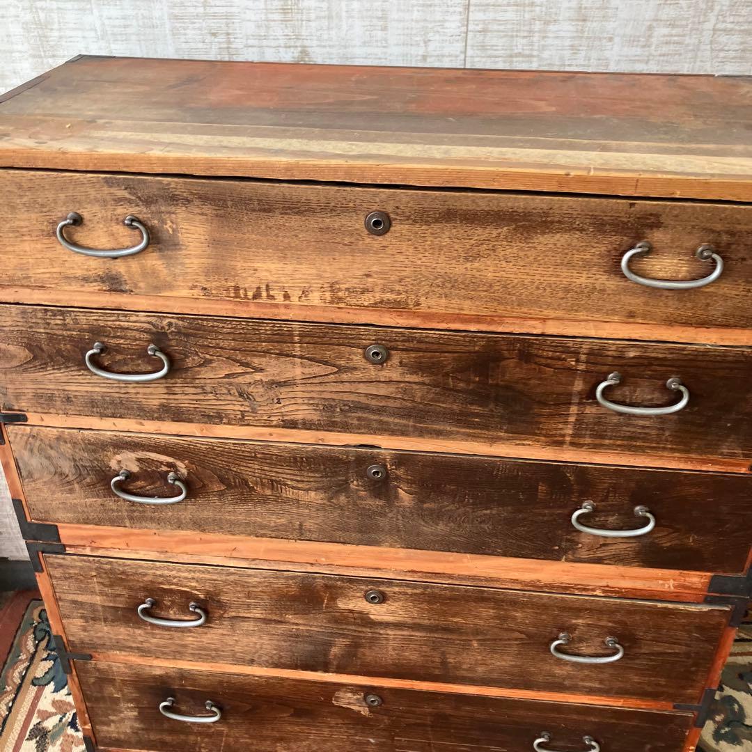 昭和レトロ 古家具 木製箪笥 5段 引き出し箪笥 シャビーな風合い ビンテージ