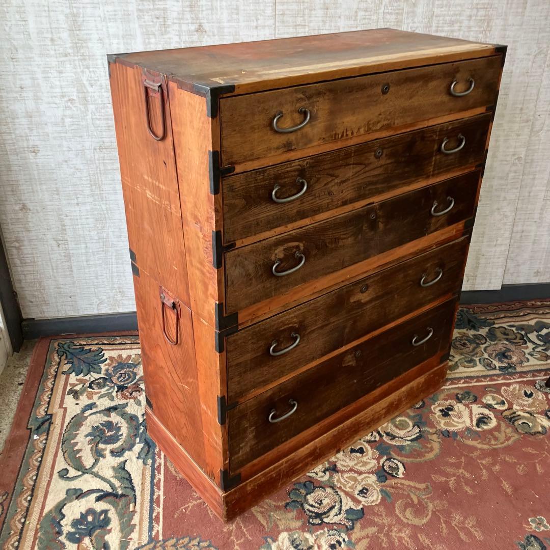 昭和レトロ 古家具 木製箪笥 5段 引き出し箪笥 シャビーな風合い ビンテージ