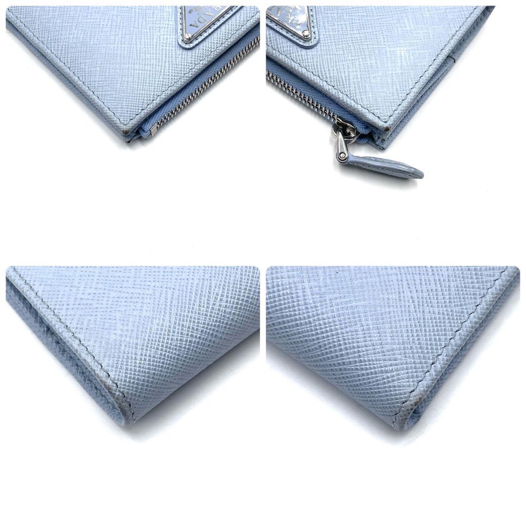 極美品/現行モデル● プラダ 折り財布 二つ折り 三角ロゴ サフィアーノ ブルー