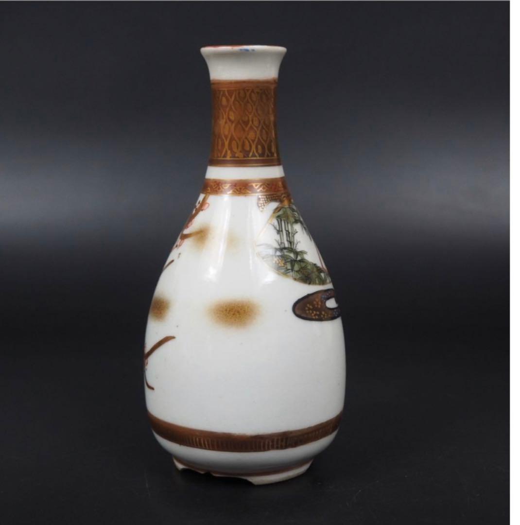 送料無料　明治～大正　古い九谷焼　松鶴梅図徳利一対　本金使用