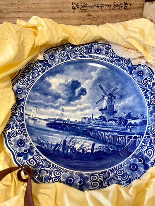 オランダ　アンティーク　41㎝　置物　デルフト 飾り皿　絵皿　delft