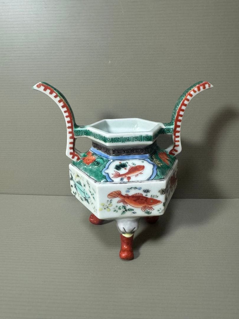 2091 希少　魚文　香炉　時代物