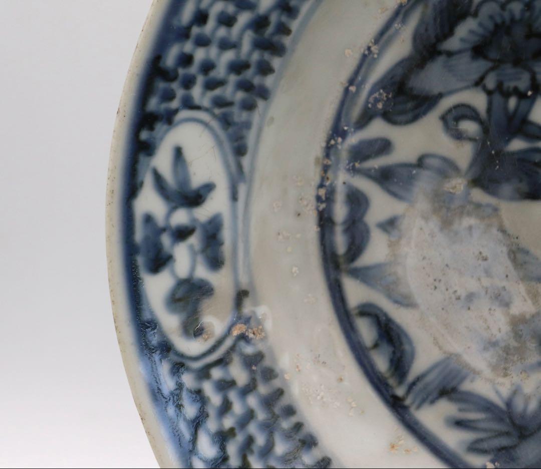 中国　明時代　染付　花鳥紋大皿　アンティーク　送料込み250124