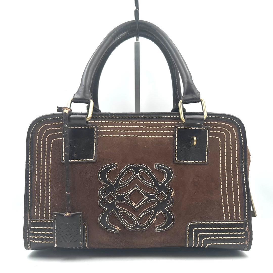 LOEWE アマソナ28 スエード アナグラム ハンドバッグ 南京錠 鍵付