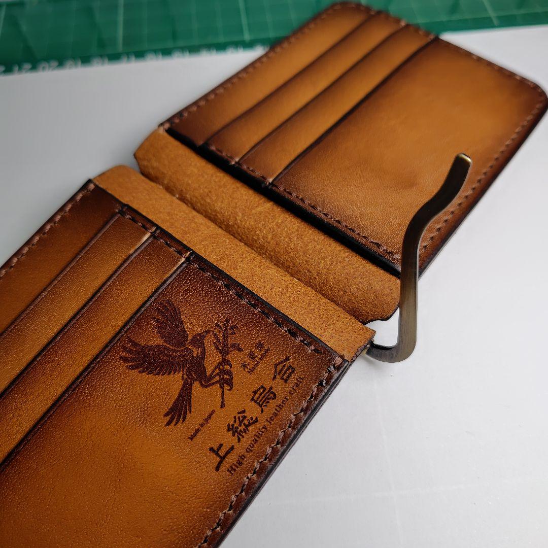 ハンドメイド　牛ヌメ革　マネークリップウォレット