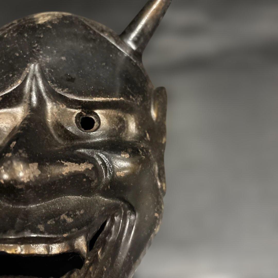 希少】金属製 鬼面 能面 般若系 鋳物 仮面 日本伝統美術 古道具