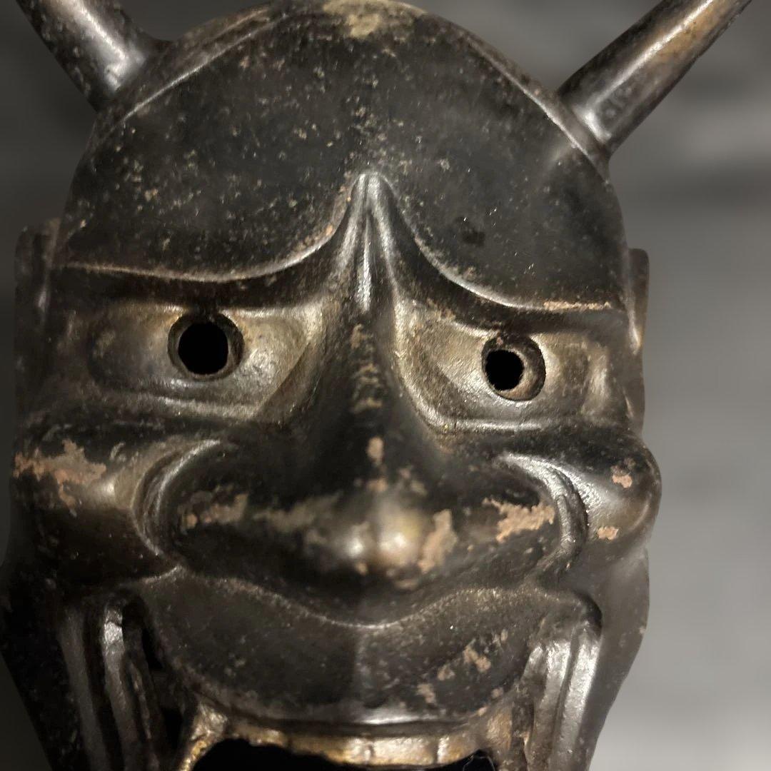 希少】金属製 鬼面 能面 般若系 鋳物 仮面 日本伝統美術 古道具