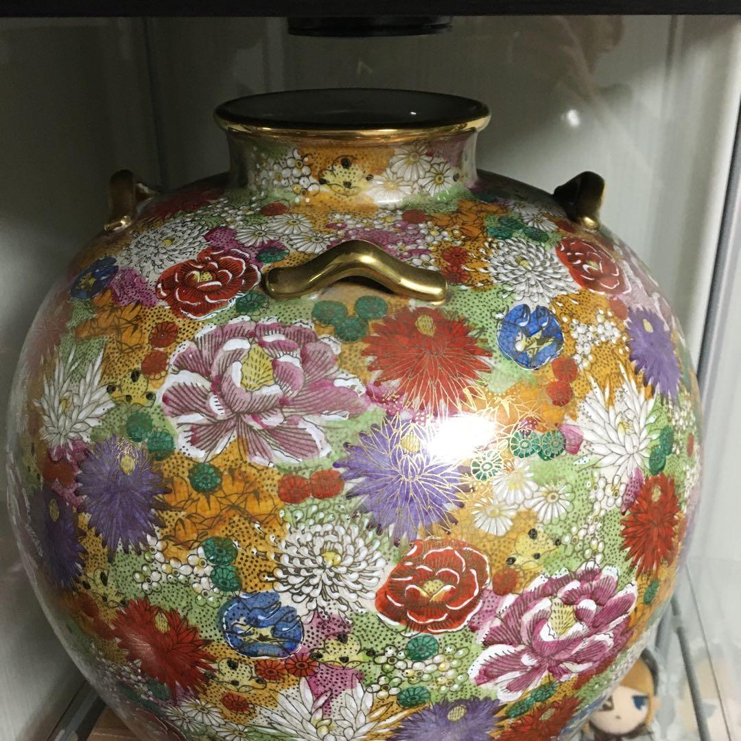 薩摩焼　丸十　花尽文　花瓶　壺　金襴手　島津家　古美術