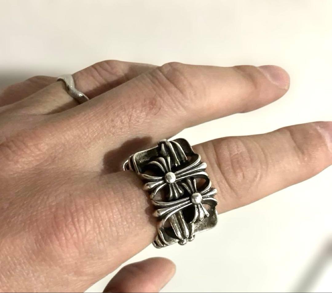 アキ最終超美品シルバー925 クロススクエアリング内径2センチ