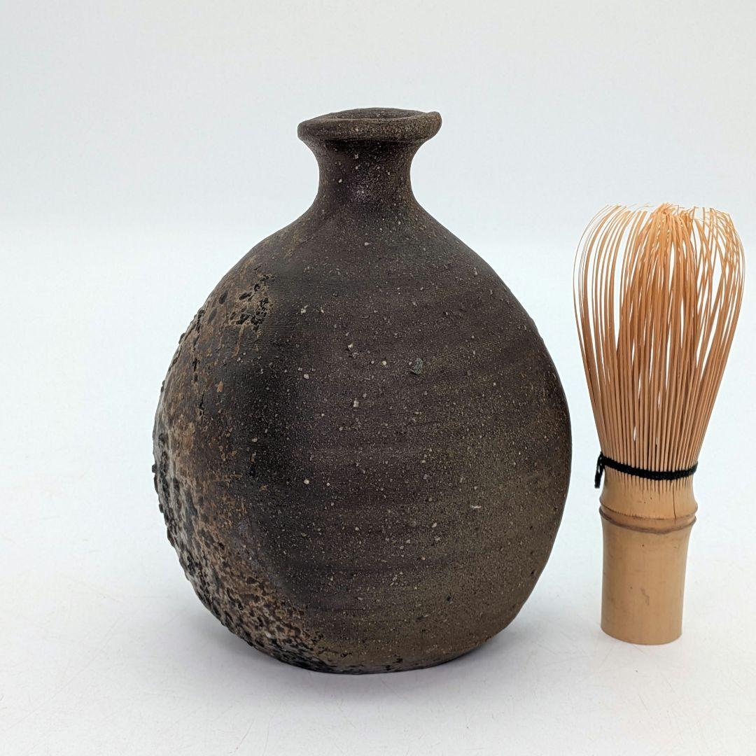 岡山県重要無形文化財 金重晃介 備前焼 扁壺徳利 四方桟共箱合布栞 とっくり