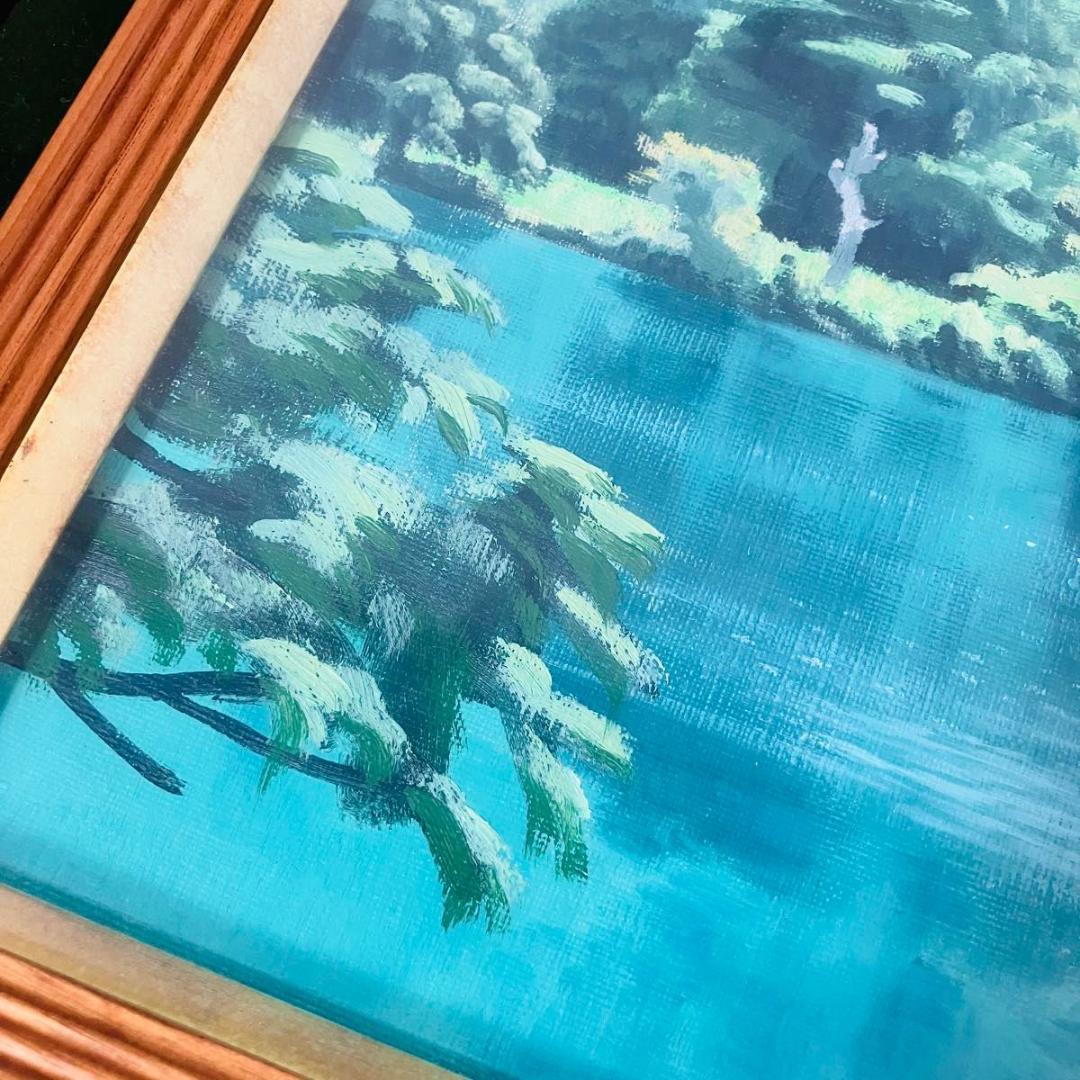 【希少】『山湖初夏』石川滋彦作 油絵 サイン有 裏書有 額縁付き 油彩
