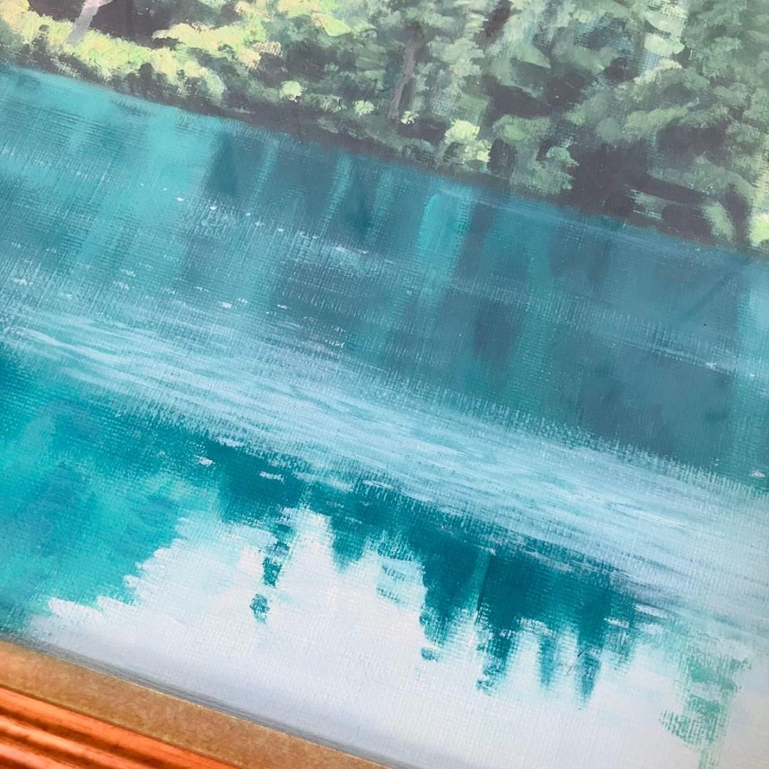 【希少】『山湖初夏』石川滋彦作 油絵 サイン有 裏書有 額縁付き 油彩