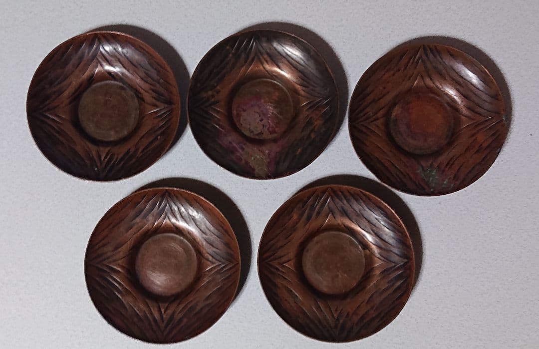 ヴィンテージ 銅製茶托 5枚セット 木箱付き