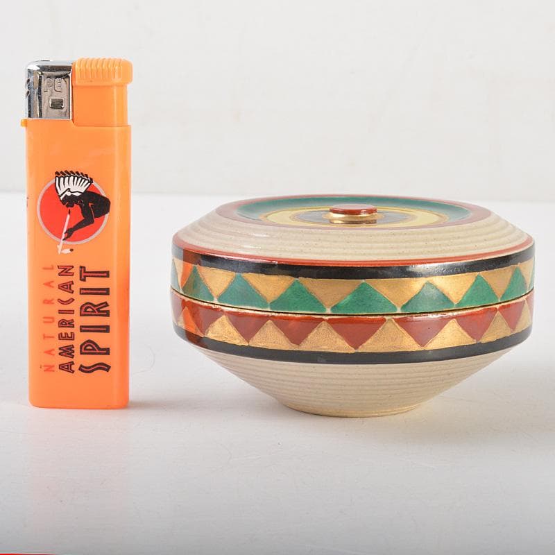 すみかすみれ　萬古焼　佐久間芳山造　色絵コマ　香合　共箱　V　6481