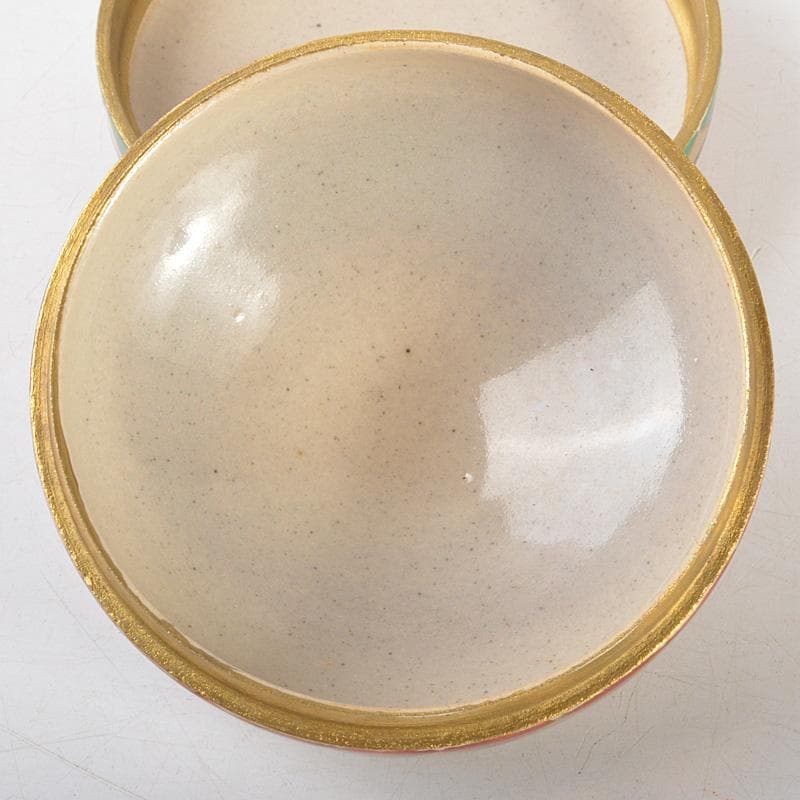 すみかすみれ　萬古焼　佐久間芳山造　色絵コマ　香合　共箱　V　6481