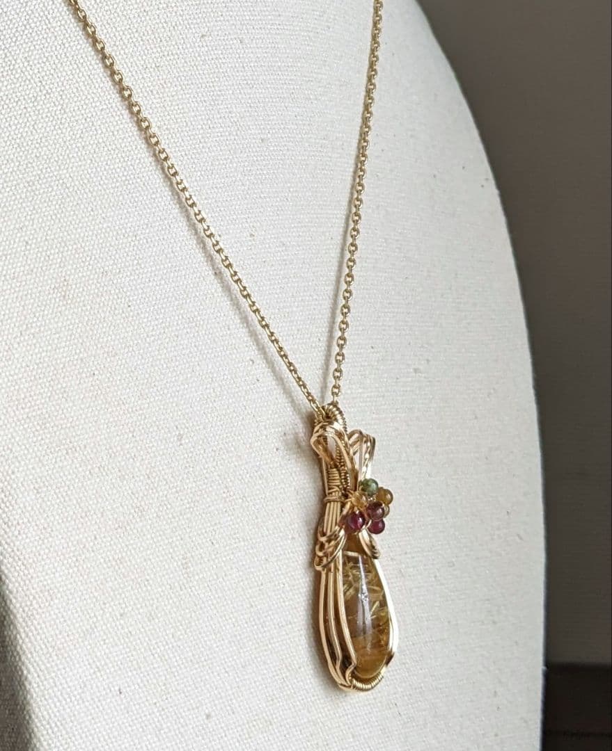 【専用】K14gfゴールデンルチルクォーツ❅ワイヤーアートペンダントトップ他1点