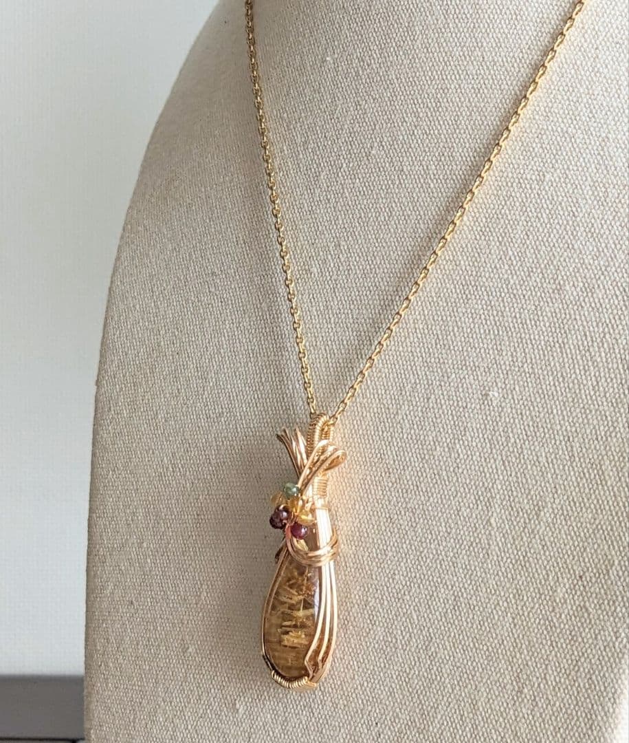 【専用】K14gfゴールデンルチルクォーツ❅ワイヤーアートペンダントトップ他1点