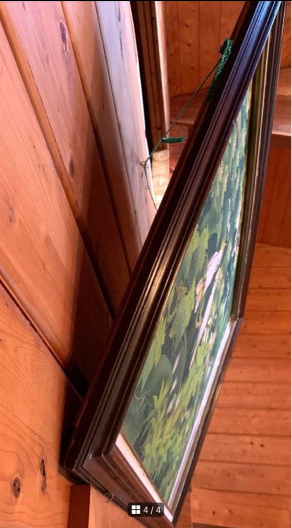 鳥と植物の風景画　鳥　オウム　森林　ハワイ　絵画　緑　バリ　花　南国　絵　小鳥