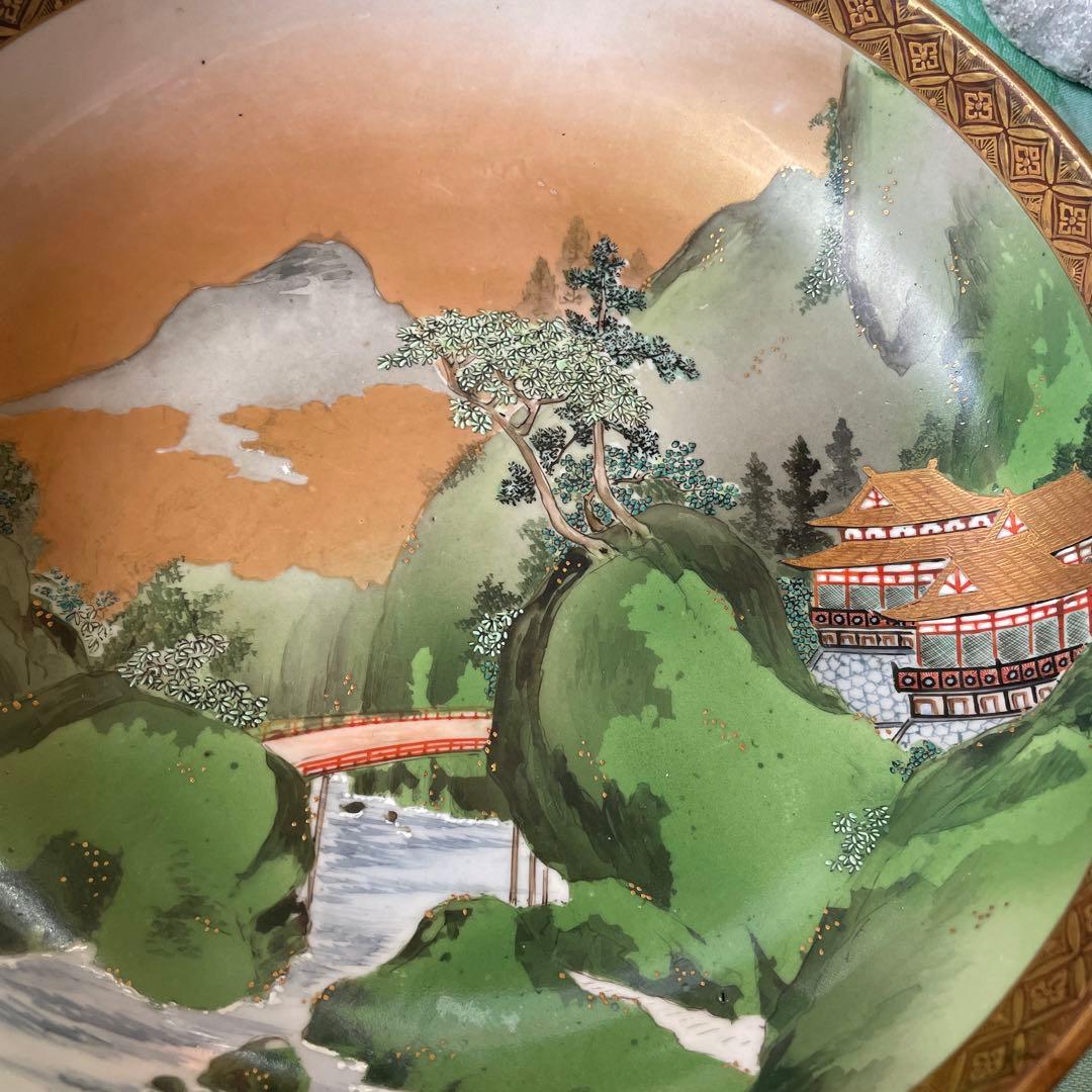 九谷焼　金彩　山水図　大鉢